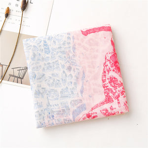 Antique Map and Stallion Scarf - Pastel Pink, Cloque