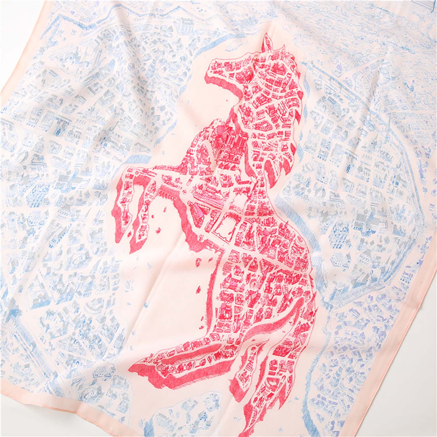 Antique Map and Stallion Scarf - Pastel Pink