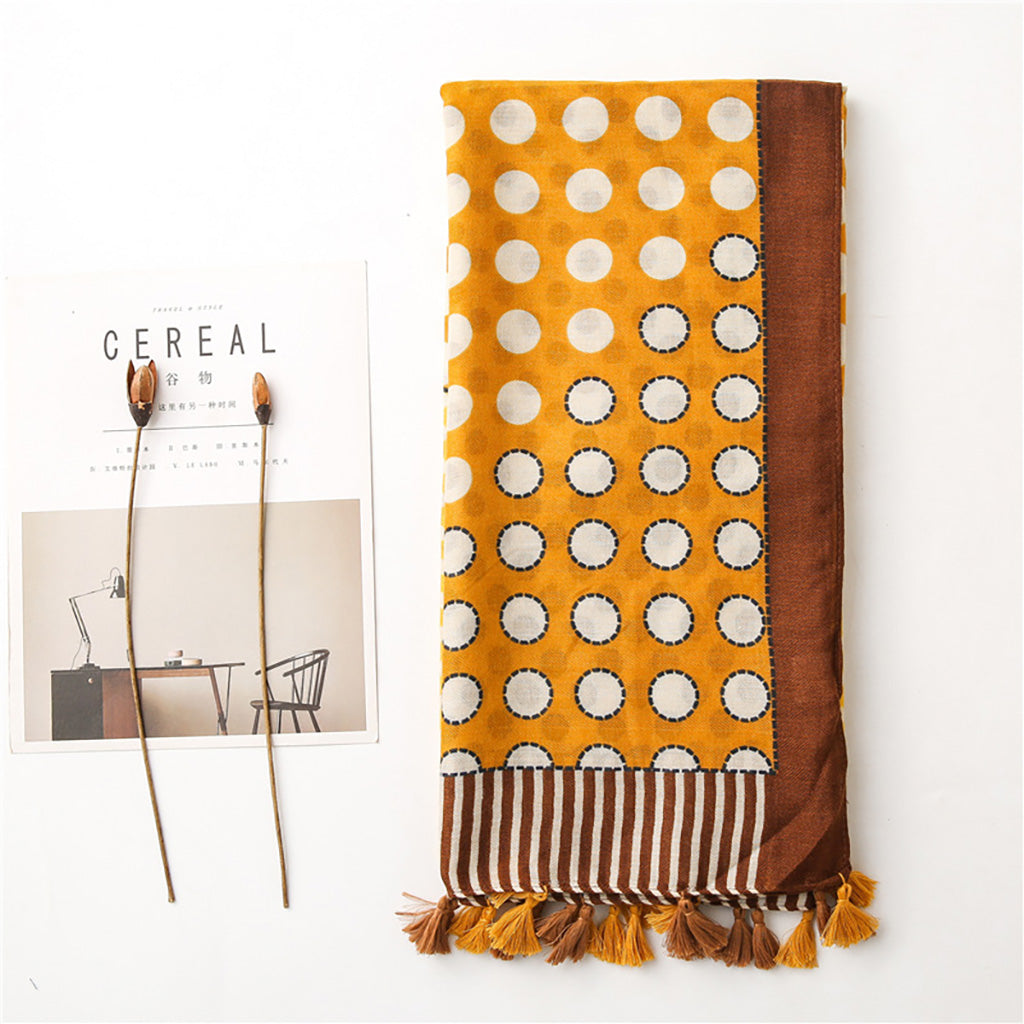 Casual Linen Gold and Brown Polka Dot, accessory for weekend brunches, outdoor adventures, or adding a pop of seasonal color to any outfit from Cloque