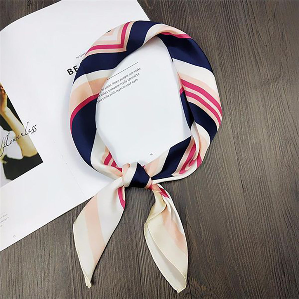 Crisp Striped Silk Square Scarf in classic navy and pink from Cloque
