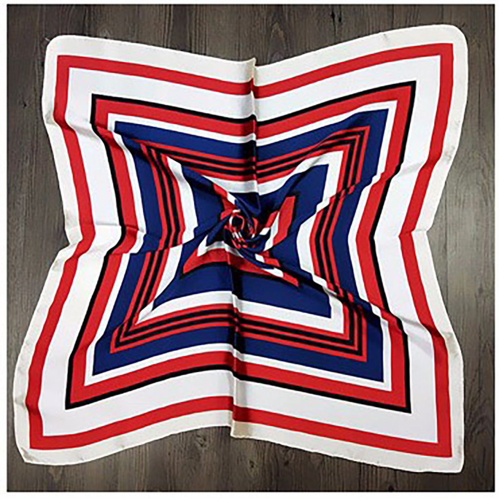 Contrasting Stripe Squares Silk Scarf - Navy and Red, Cloque