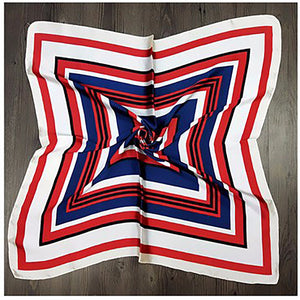 Contrasting Stripe Squares Silk Scarf - Navy and Red, Cloque