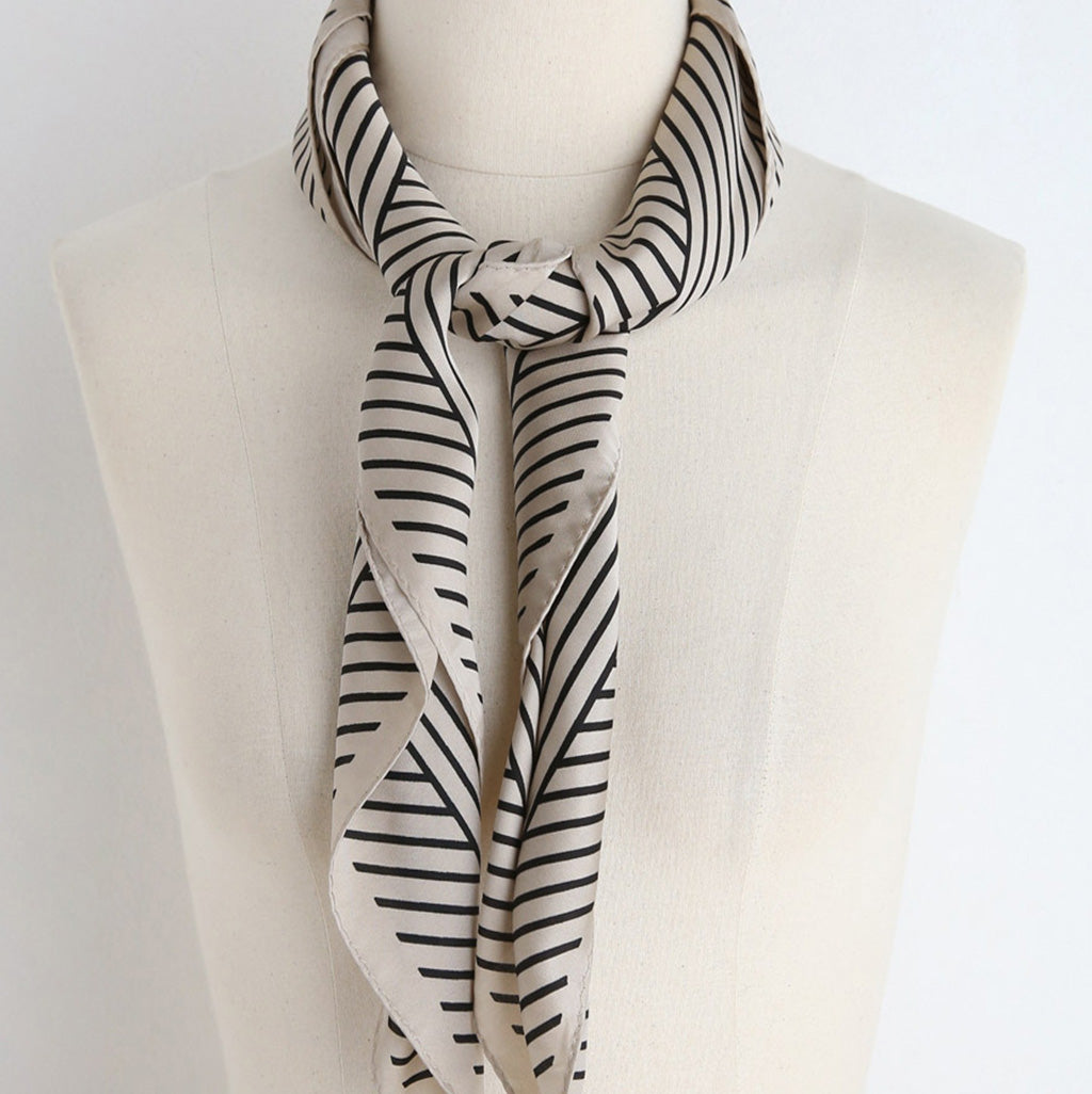 Double Stripes Silk Scarf - Khaki and Black, Cloque