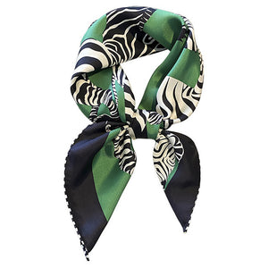 Zebra Black White and Green Silk Scarf, Cloque