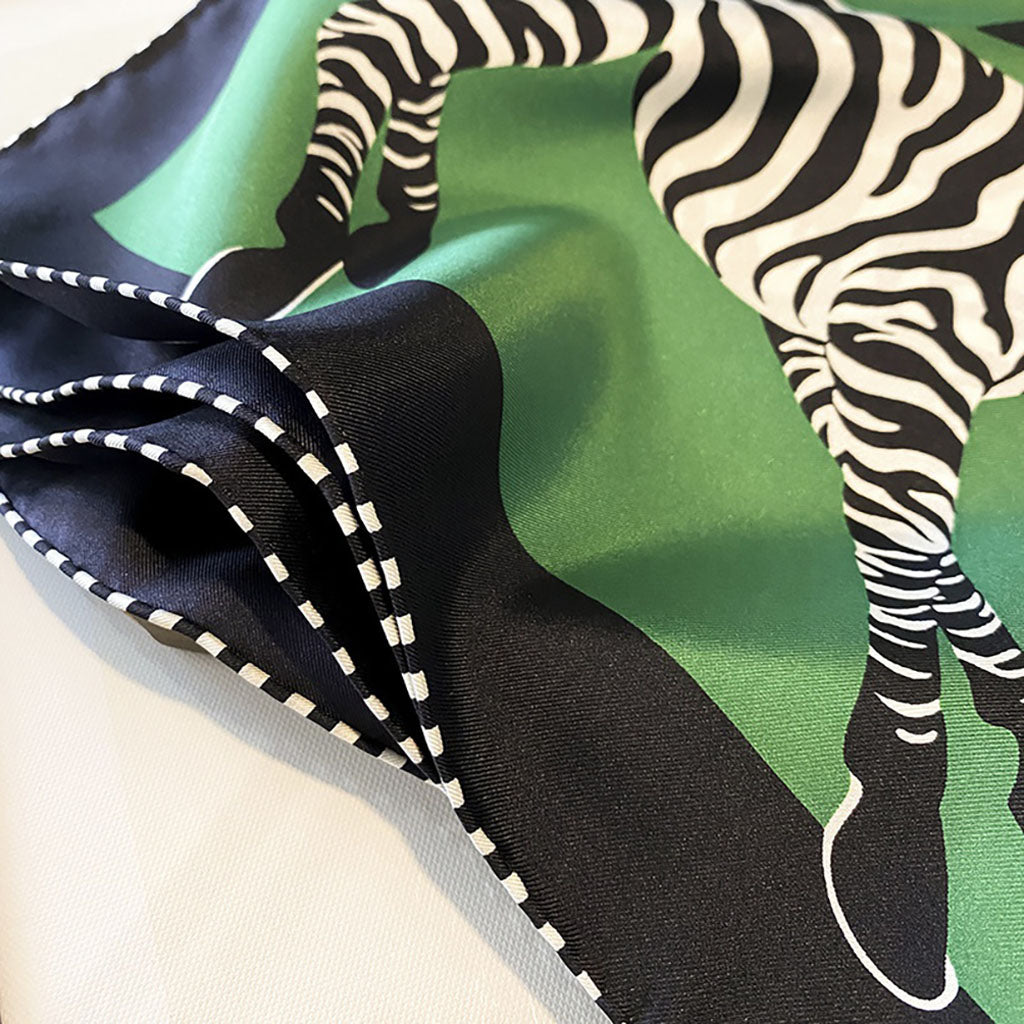 Zebra Black White and Green Silk Scarf, Cloque